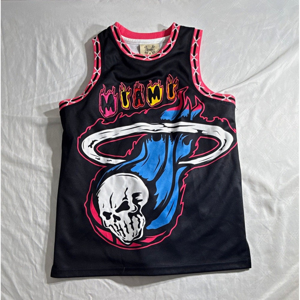 Brand X NBA Miami Heat Basketball Jersey Tank Top Black Pink Skulls Men’s M